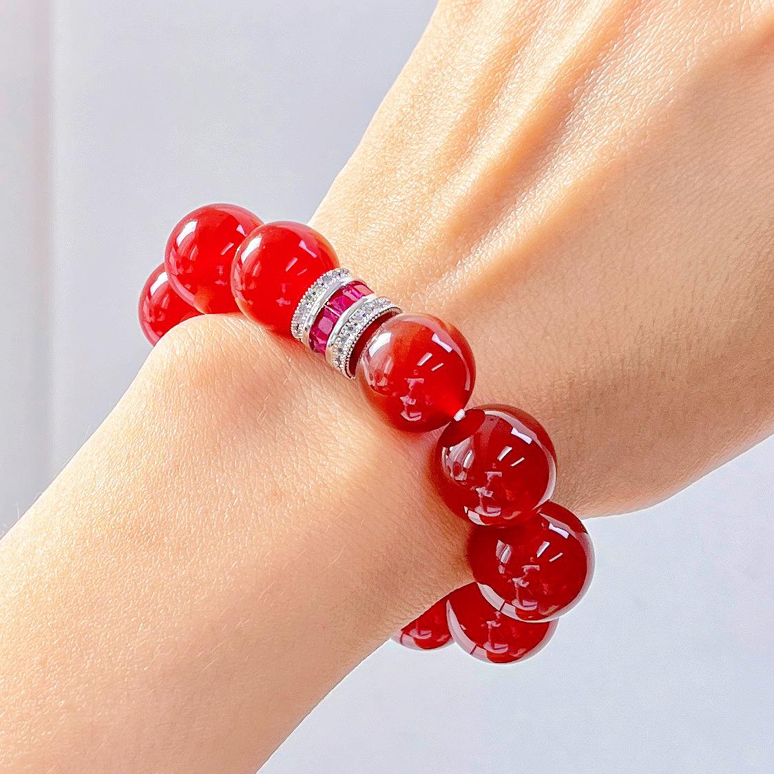 14Mm Large Particle High Quality Pigeon Blood Red Vitreous Natural Chalcedony Agate Bracelet Bracelet