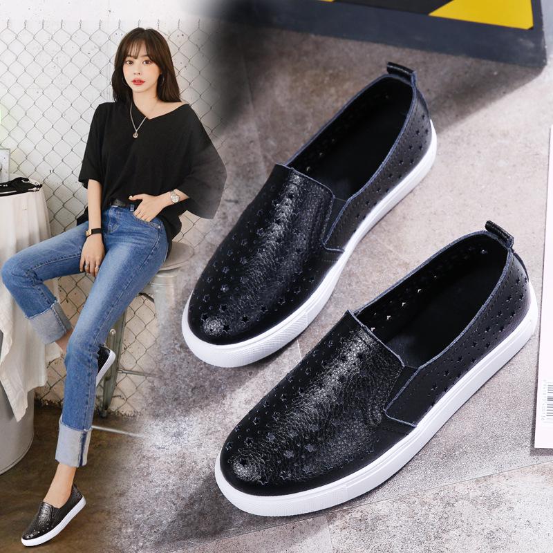 2025 Spring/Summer Women's Genuine Leather Cutout Breathable Slip-on Loafers