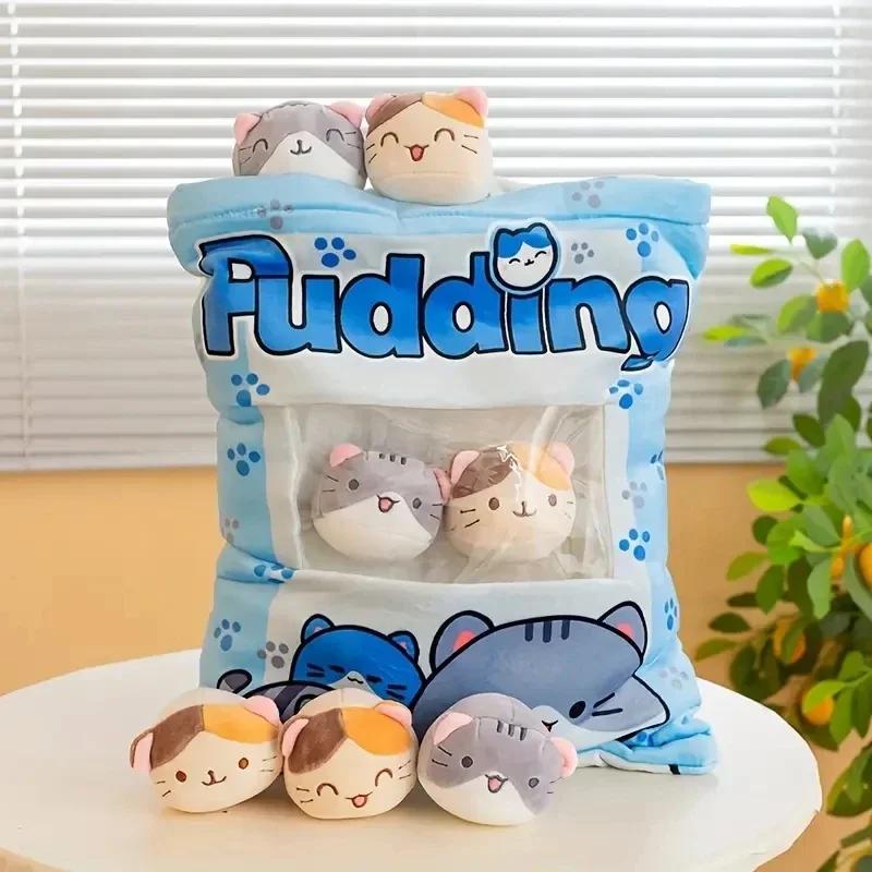 Cute Cat Rabbit Snack Pillow Pudding Decorative, Stuffed with Mini Animal Cat Dolls Pudding Plush Toy Kawaii Plush Pillow Gifts