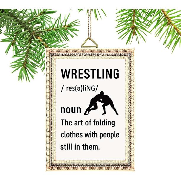Wrestle Ornament for Sportman,Athletes,Gym Xmas Tree Hanging Ornaments Ceramic Keepsake,Wrestling Wrestle Multi