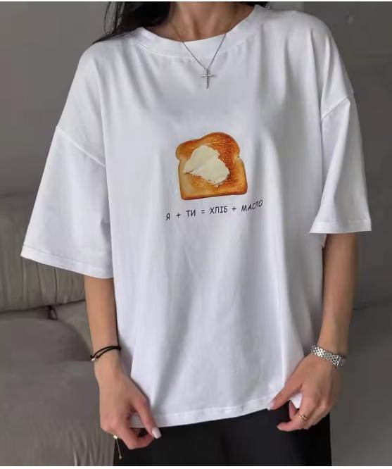 

2025 Summer Hot European and American Toast Printed Halfsleeved Top Fashionable Ins Casual Lazy Personality Pure Cotton Tshirt 4XL