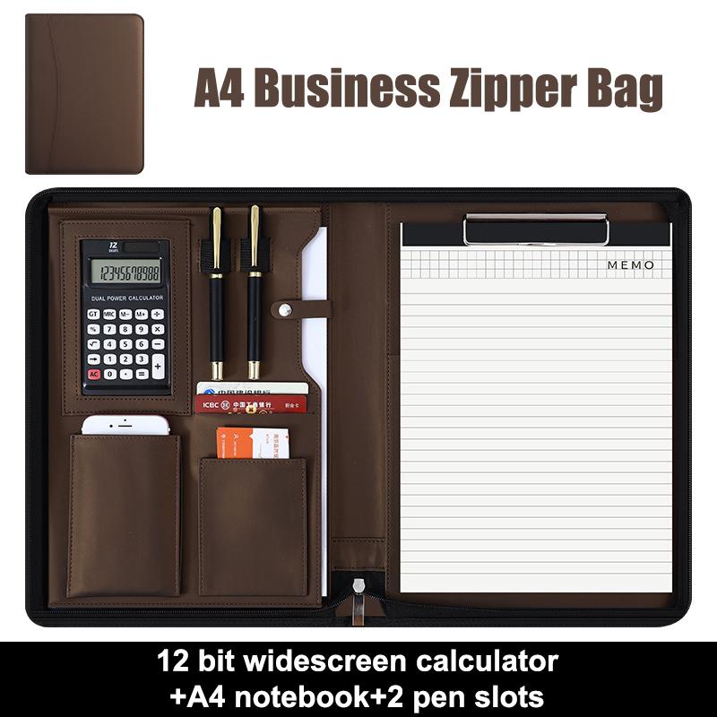 

Многофункциональный портфель формата А4/А5 из ПУ кожи для организации документов, сумка на молнии с калькулятором, ручками, блокнотом для записей, портфель для офиса