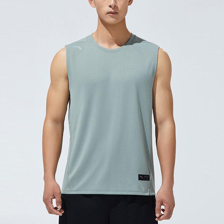 Anta Solid Color Round Neck Sleeveless Vest Men Tops Bean-Gray 952427112-1