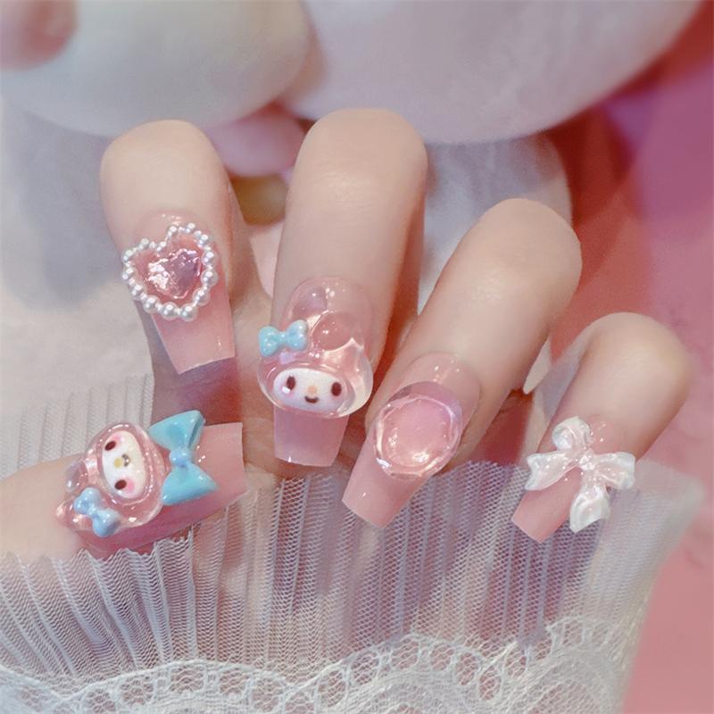Kawaii Miniso Cartoon Sanrio My Melody Fake Nails Cute Nail Patches Fashion Charm Good-looking Nail Sticker Women Holiday Gifts