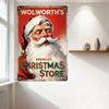Vintage Wolworth’s America’s Christmas Store Metal Tin Sign, Rusty Rusted Retro Advertising Plaque with Santa Claus for Home Caf