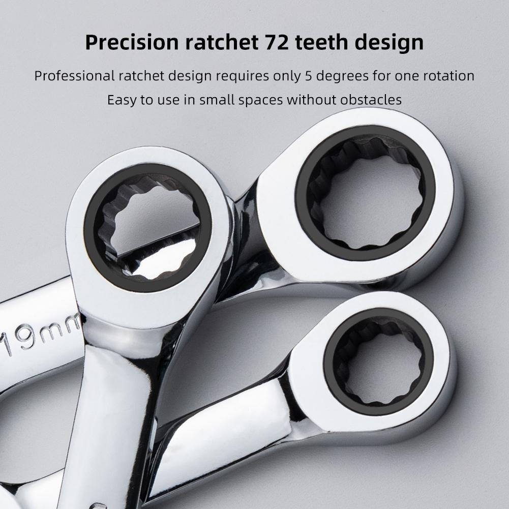 Stubby Ratcheting Combination Wrench 72 Tooth Short Handle Ratchet Socket Wrench Quick Open CR-V Steel Bike/Auto Repair Tool 9mm