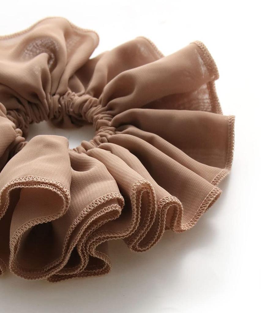 VINGTAINE Ruffled Chiffon Scrunchie Hair Accessory in Muted Simple and Sophisticated for Everyday Use Colors, (HS-160-BEPK)