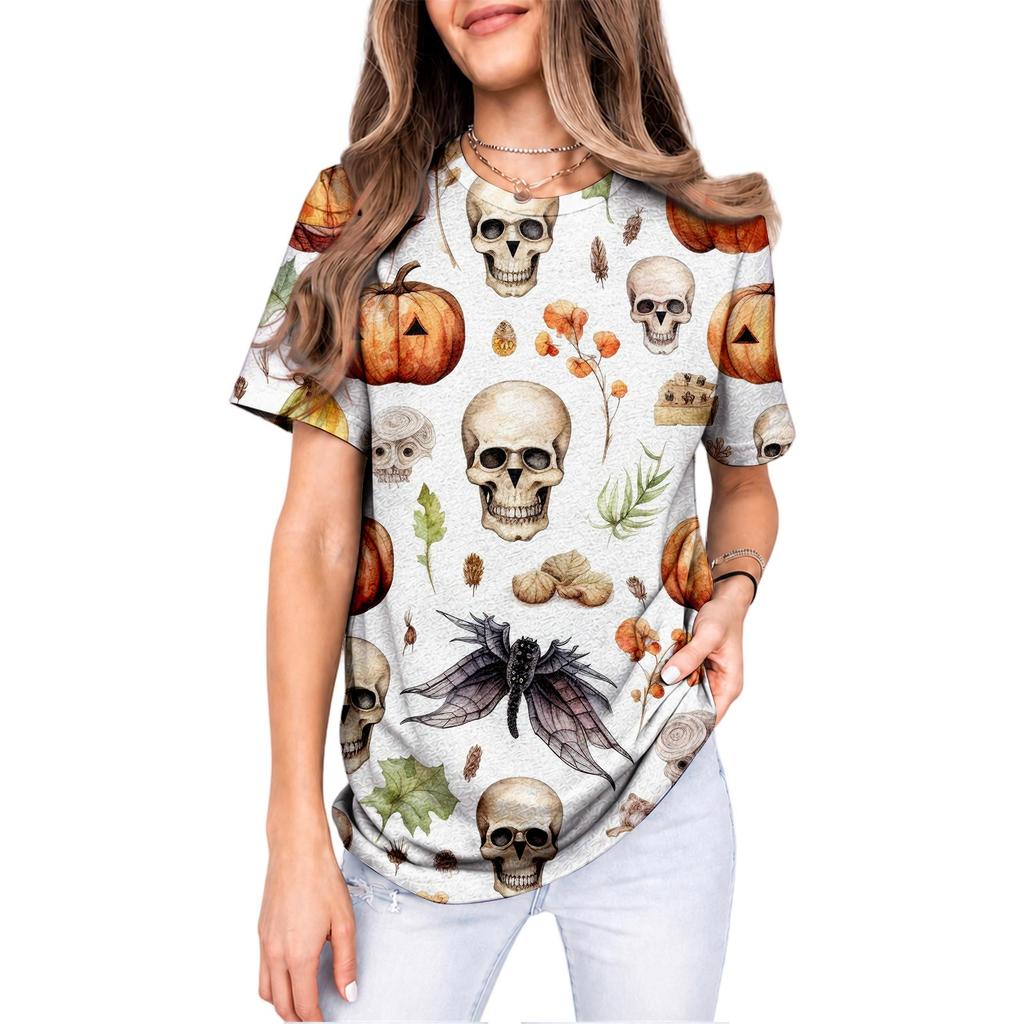 Unisex Halloween T-Shirt All-Over Print with Cute Pumpkin Design for Party and Holiday