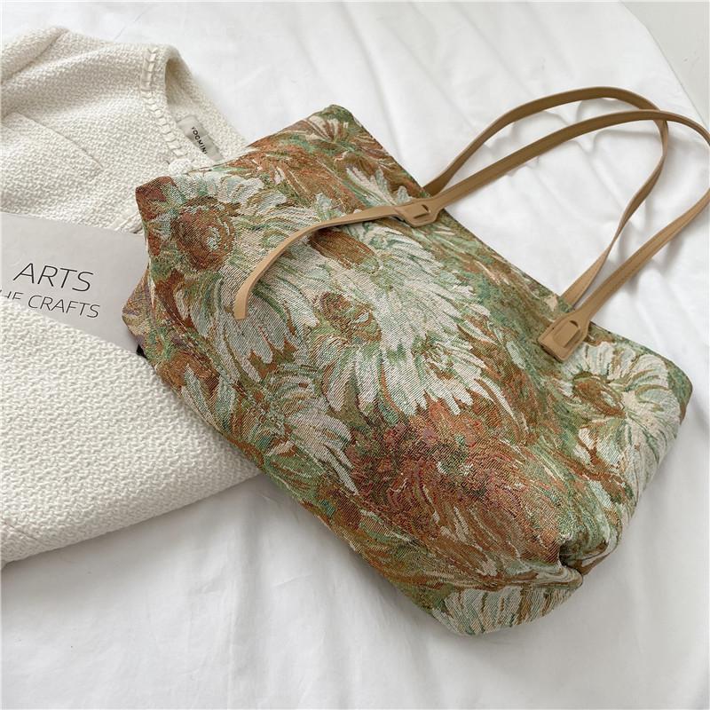 Summer popular single shoulder women's bag new literary oil painting graffiti tote bag casual large-capacity handbag