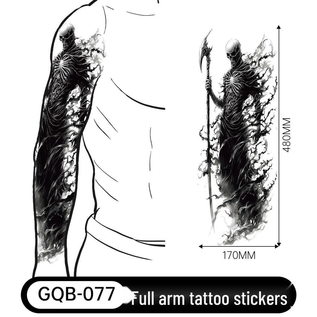Adesivo Tatuaggio Completo per Braccio Uomo: Design Realistico Impermeabile, Motivo Tigre e Teschio