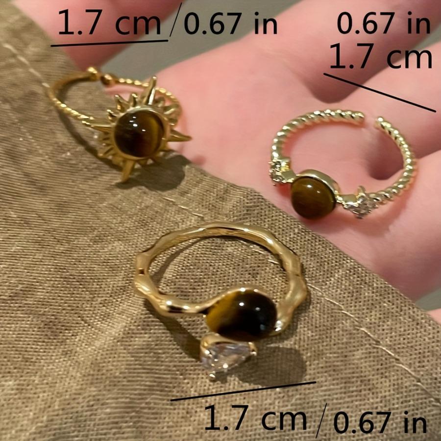 A Set of Three Stylish Sunflower Water Droplet Decorative Open Rings Suitable for Women'S Everyday Wear