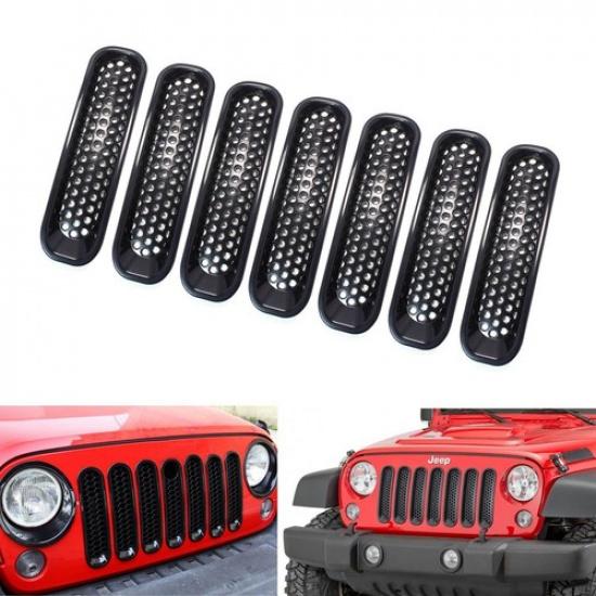 

7 Piece Black Front Grille Trim ert Cover Kit for 2007-2017 Jeep Wrangler JK