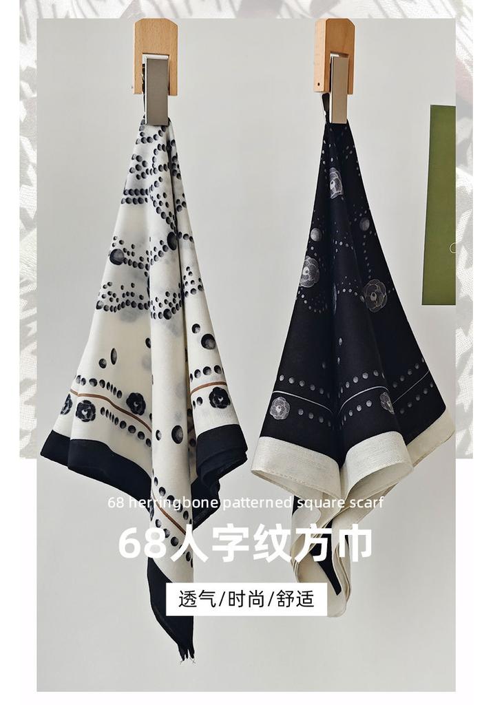 Spring and summer simple retro printed silk scarf women's personality fashion high value travel photography decoration thin square scarf