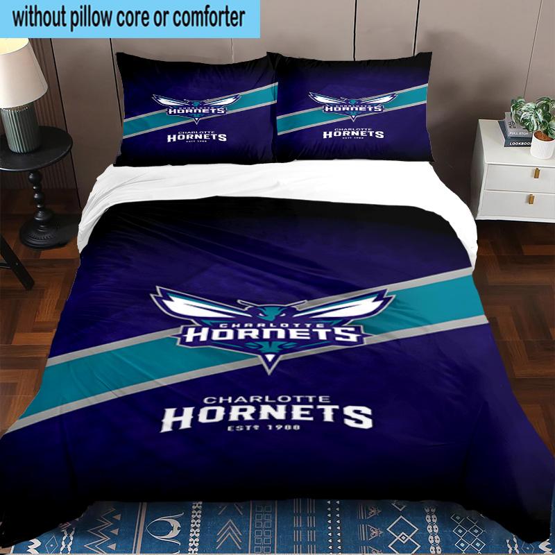 Charlotte-Hornets Logo Printed 3PCS Bedding Set, Includes A Duvet Cover and Two Pillowcases for Bedroom, Suitable for All Seasons Fan Gifts