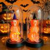 Unique Halloween Gift Decoration, Lighted Skeleton in Clear Dome Cloche with Warm Glow, Battery Year-round Decor Operated Skull Lamp Witch Hat