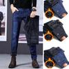 Calças de Ganga de Lã Masculinas Inverno Novo Tamanho Grande Quente Grosso Retas Elásticas Masculinas Negócios Casuais Trabalho Denim Engrossadas