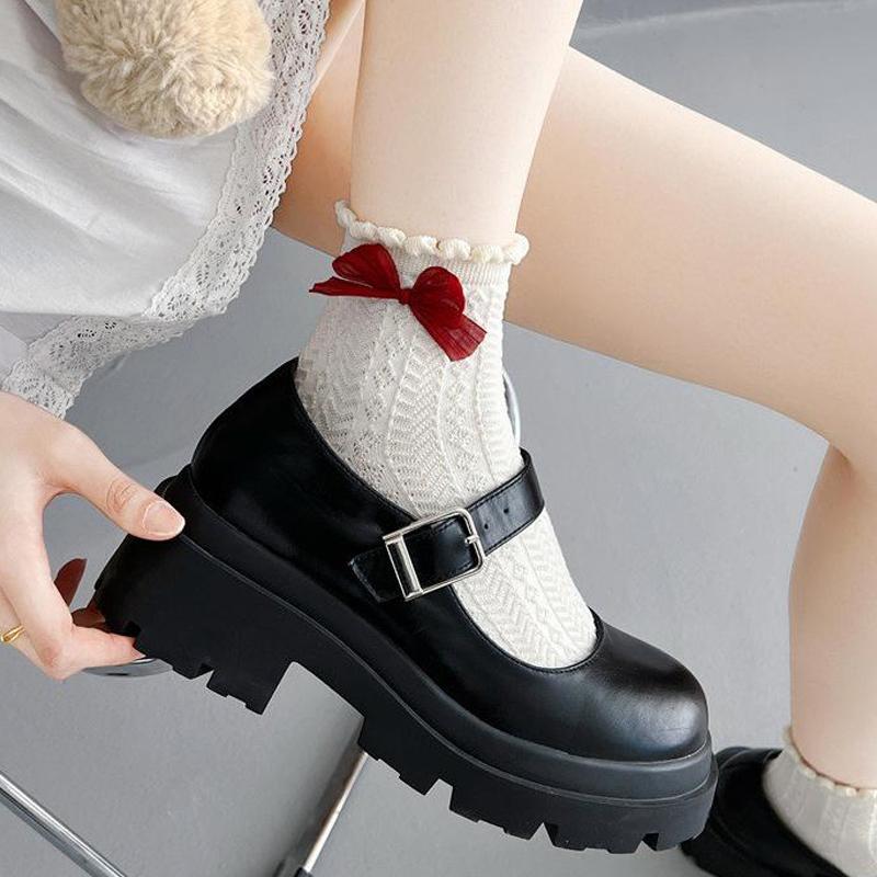 Milky White Bow Lace Socks Women Cute Lolita Japanese Jk Lace Socks Lolita Sweat-Absorbent Mid-Tube Socks