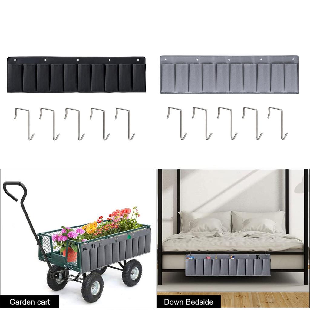 Convenient Bedside Storage Bag with Hooks 10 Pockets Hanging Organizer Case Pouch for Remote Control Snacks and Shoes