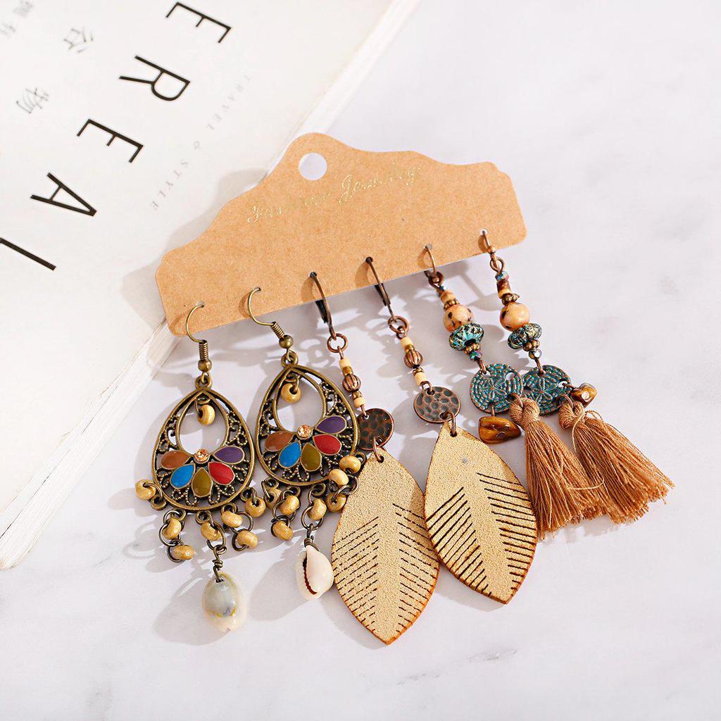 Bohemian Ethnic Retro Earring Set: 3-Piece Hanfu & Nepal Style for Women