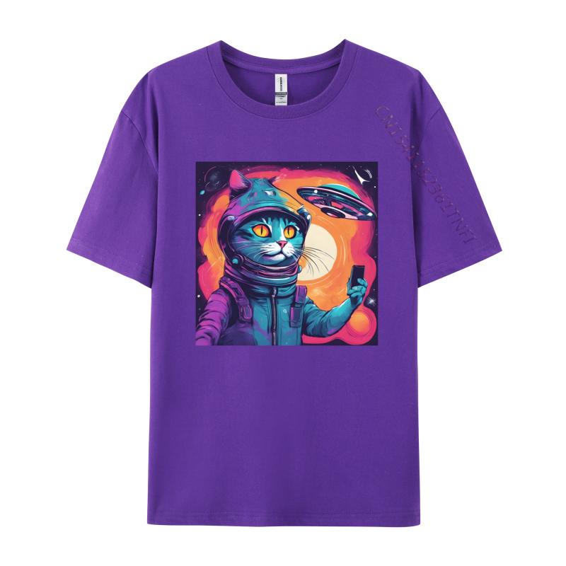 Cat Ufo Selfie Tshirt Kitten Lover Cat Tee Printed Tshirts For Men Cotton T Shirt Cool Faddish Casual