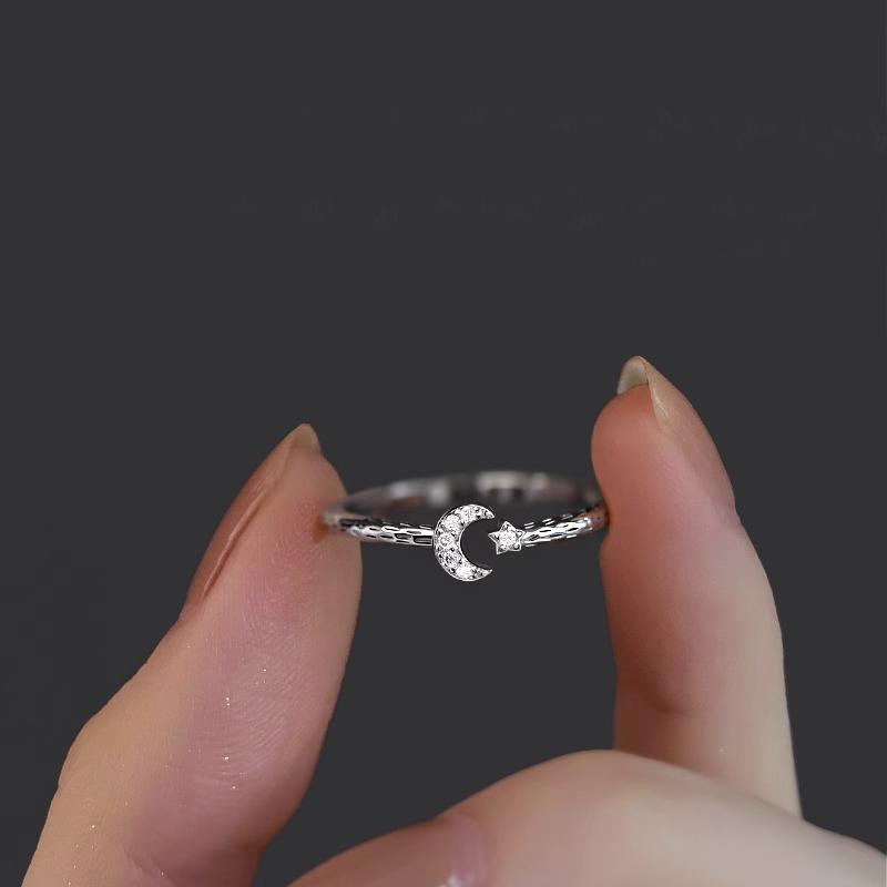 VENTFILLE 925 Sterling Silver Moon Tassel Opening Female Fashion Ins Ring Dropship Wholesale