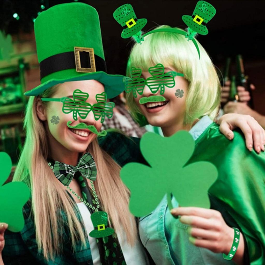 Patrick's Day Green Plaids Pre Tied Neck Tie Bowtie with Elastic Strap for Irish Festival Celebrations and Parties Event