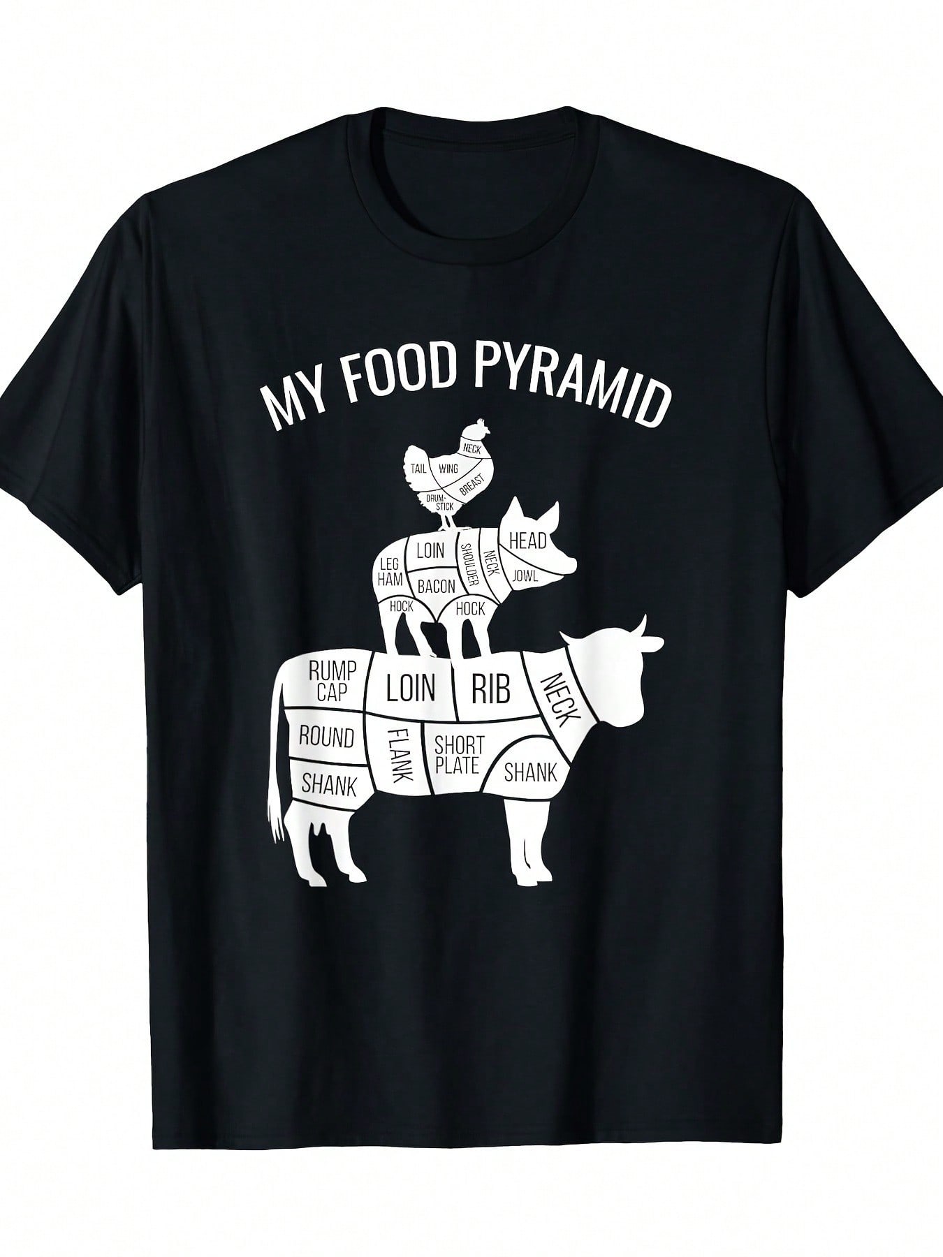 Funny Carnivore Food Pyramid T-Shirt With Cow Pig Chicken Meat Pyramid Chart - Loose Fit Casual Graphic Novelty Tee For &, Humorous Diet Shirt For BBQ S разноцветный