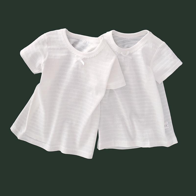 Pure White Bamboo Cotton Unisex Short Sleeve Infant/Toddler Summer T-shirt 120 cm