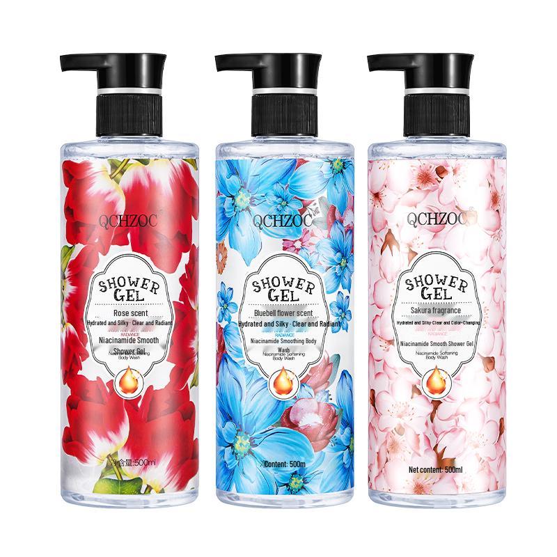 QCHZOC Floral Series Niacinamide Shower Gel Set