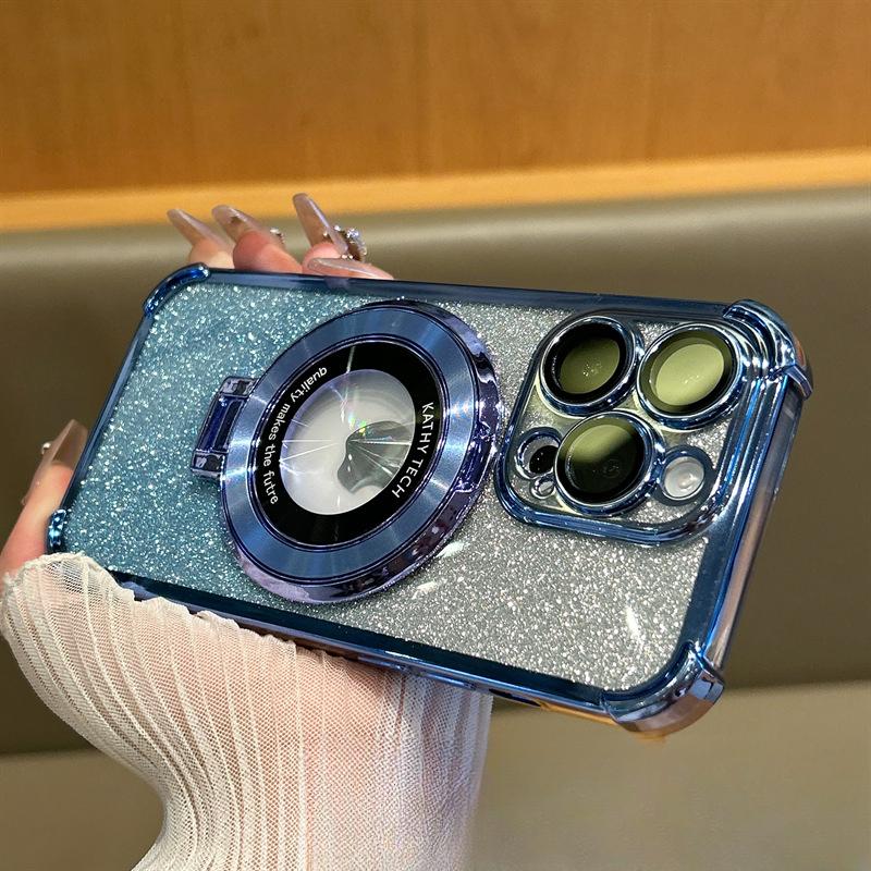 Applicable To IPhone16 Mobile Phone Case Airbag Anti-fall Magnetic Suction Bracket 15Promax Apple 14 Protective Case 13 Electroplating