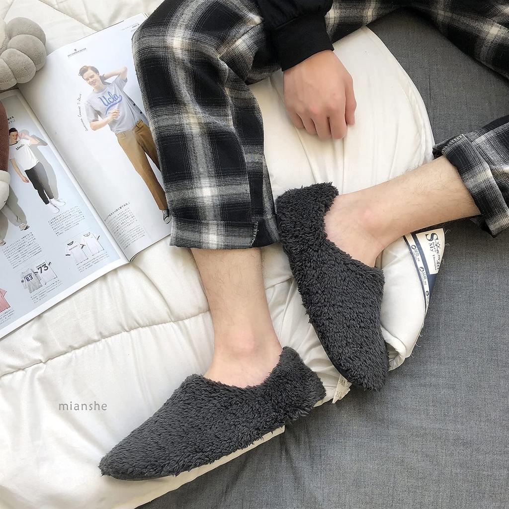 Warm Room Slippers with Size M [mianshe] Heels, Unisex, Fluffy, Lightweight, Washable, Brown,