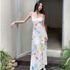 French Pure Desire Wind Waist Watercolor Suspender Dress Children's Design Sense Niche Irregular Fishtail Dress Spring and Summer