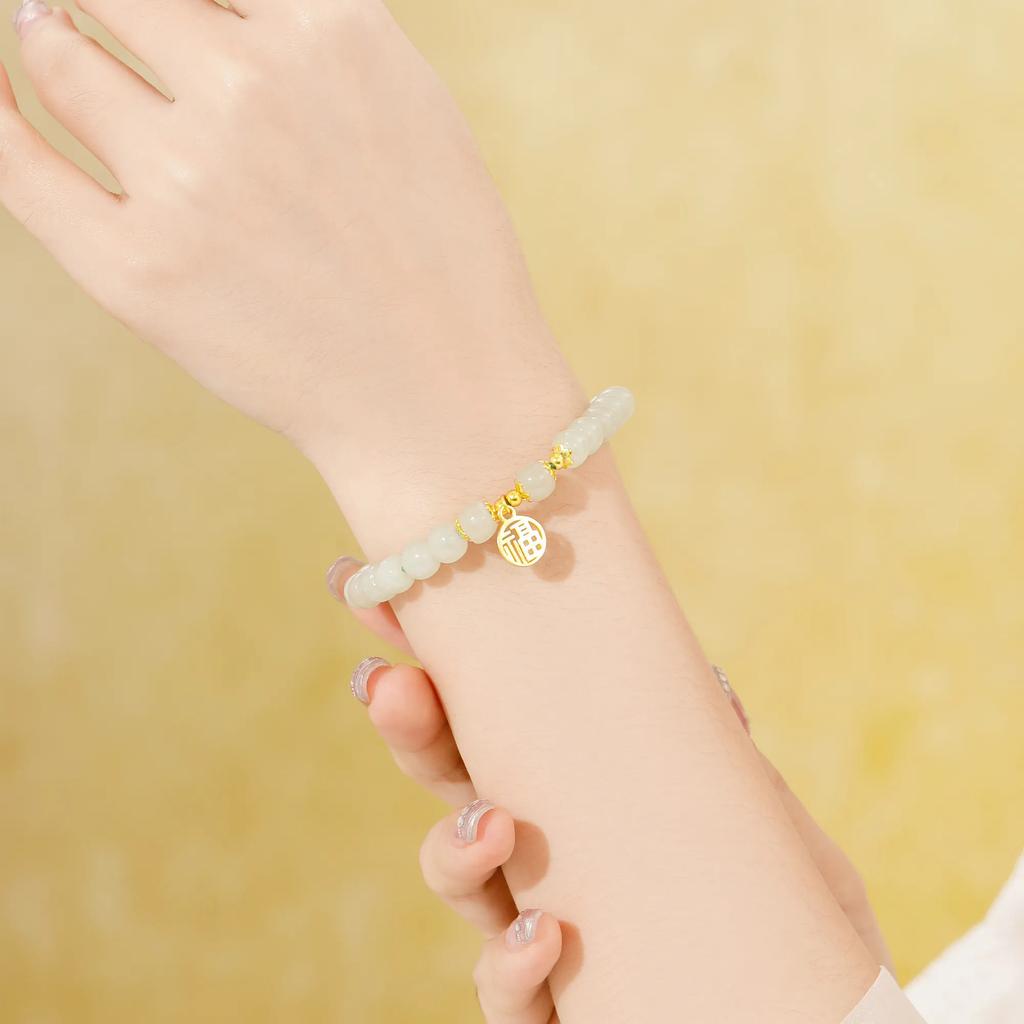 Natural Hetian Jade Fortune Bracelet, Chinese Style Niche Gift for Qixi Festival/Valentine's Day, Gift for Girlfriend