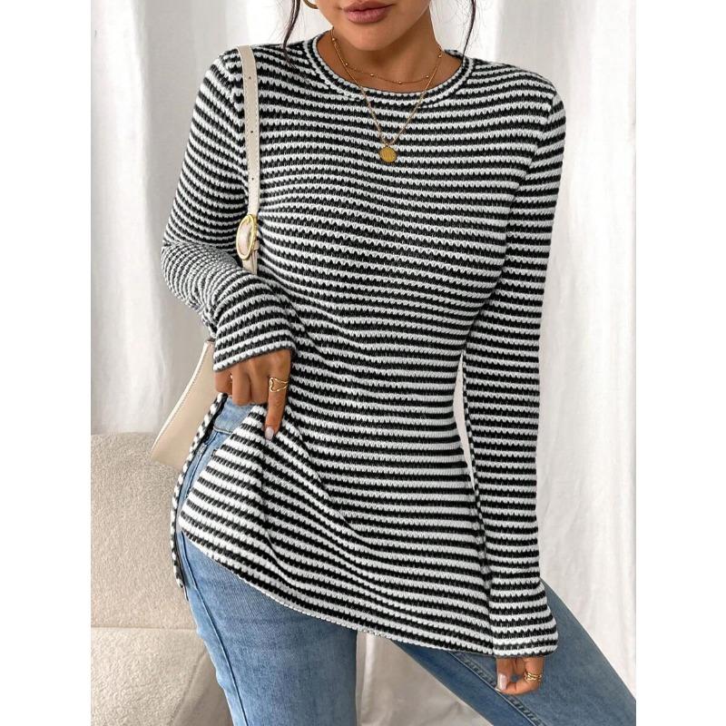 New Round-neck Slit Long-sleeved Versatile Casual Women's Base Layer T-shirt