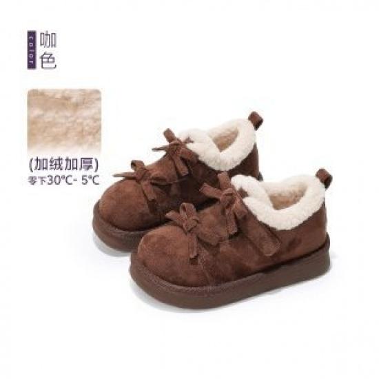 Girls' snow boots, children's cotton shoes, fleece-lined and thickened2026New Winter Snow Cotton Baby Girl Furry Shoes Winter Shoes