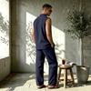 European Summer Men's Linen Sleeveless Lapel Shirt & Long Pants Set - Breathable Casual Two-Piece