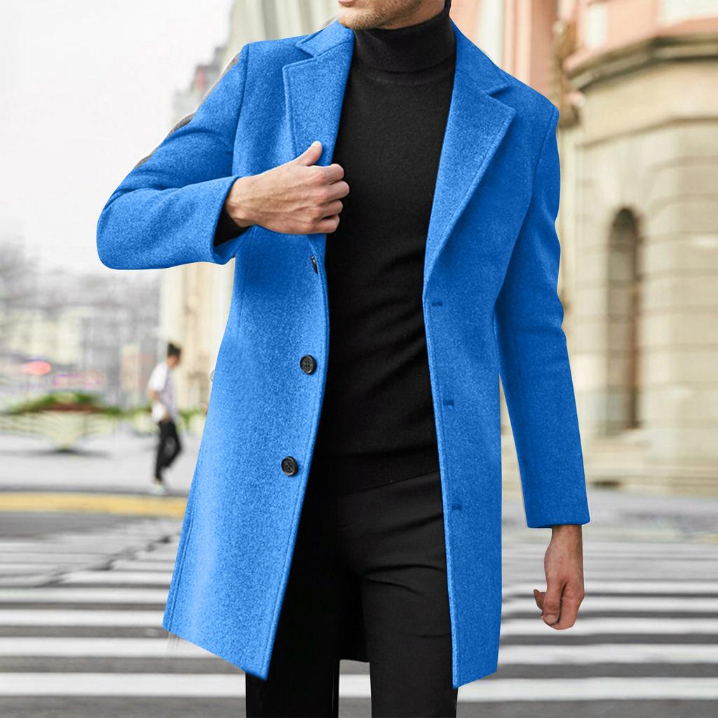 Men's Mid Length Trench Coat Trendy Business Single Breasted Wool Coat