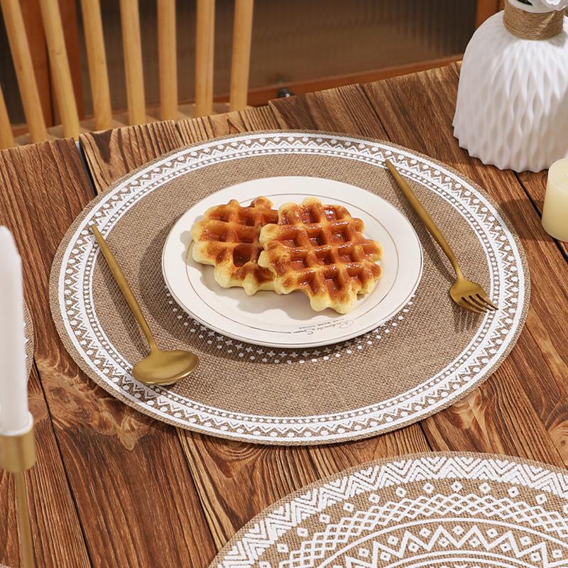 Boho Mandala Round Placemats Heat-Resistant Linen-Cotton Table Mats Washable Non-Slip Dining Decor