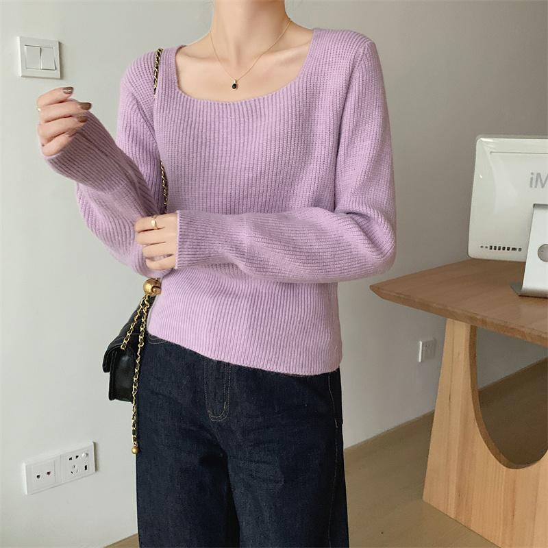 

Hirsionsan Осень Зима Простые Нежные Пуховые Рукава Вязаные Пуловеры Женские Повседневные Квадратный Вырез Мягкий Свитер Женский Свободный Однотонный Джемпер для Поездок one size светло-фиолетовый