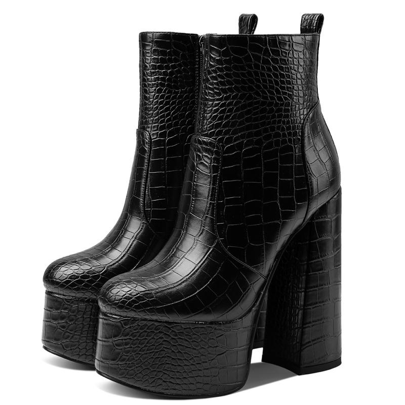 Sexy Dame Ankelstøvletter Plattform Cowboystøvletter For Damer Blokkhøye Hæler Glidelås Svarte Hvite Korte Festsko Kvinne Nye 2025