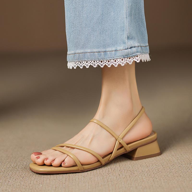 Fashion 2025 New Fashion Thick High Heel Sandals Women Genuine Leather Summer Shoes Woman Punk Buckles Street Fashion Shoes Womens Shoes