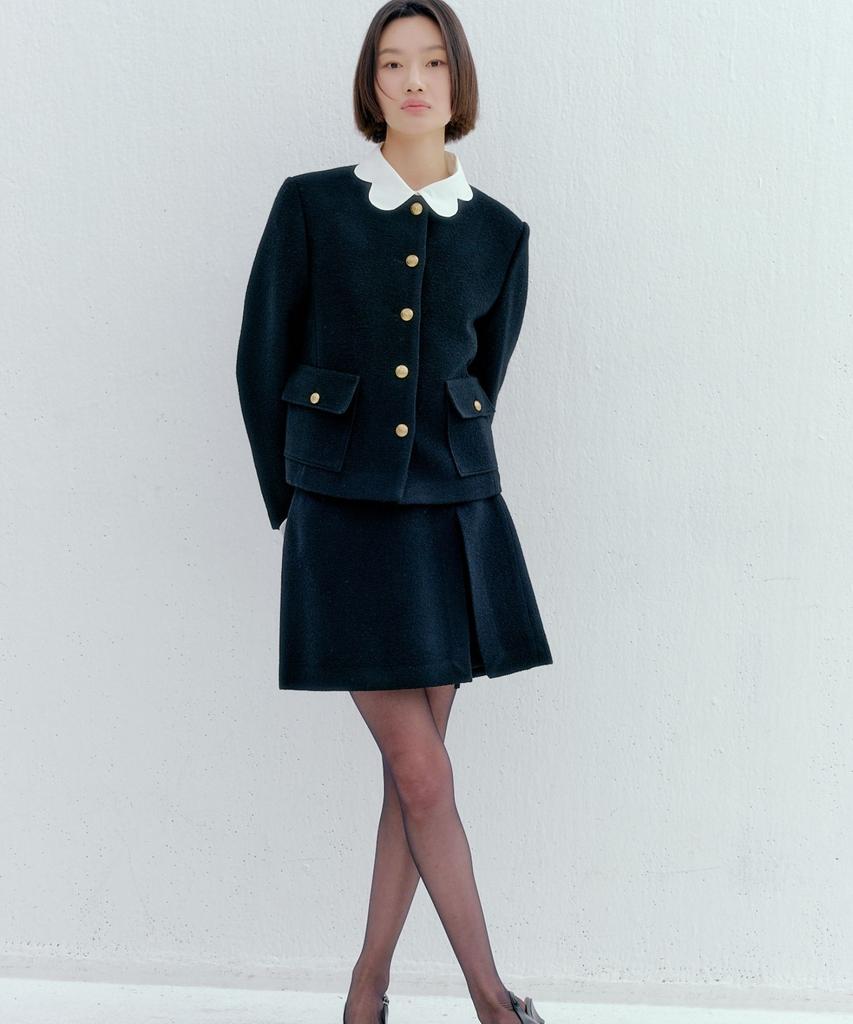 Okuka Wool Tweed Skirt Shorts - Black