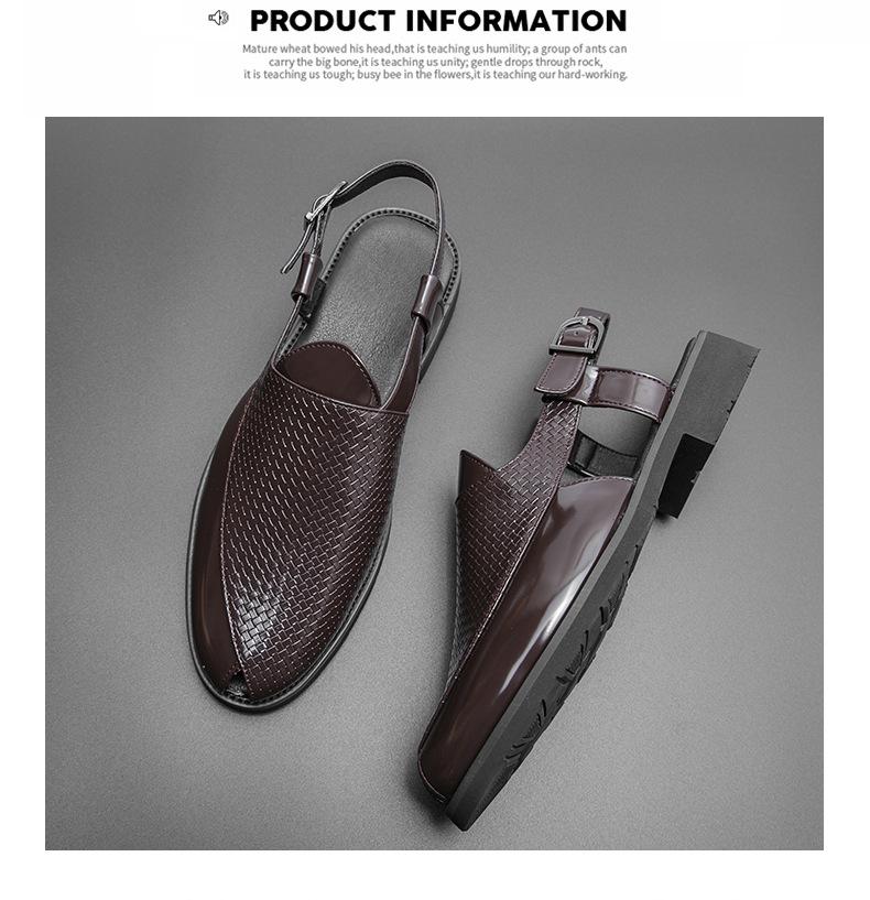 Summer Woven Leather Sandals for Men & Women - Plus Size, Solid Color Outdoor Beach Sandals