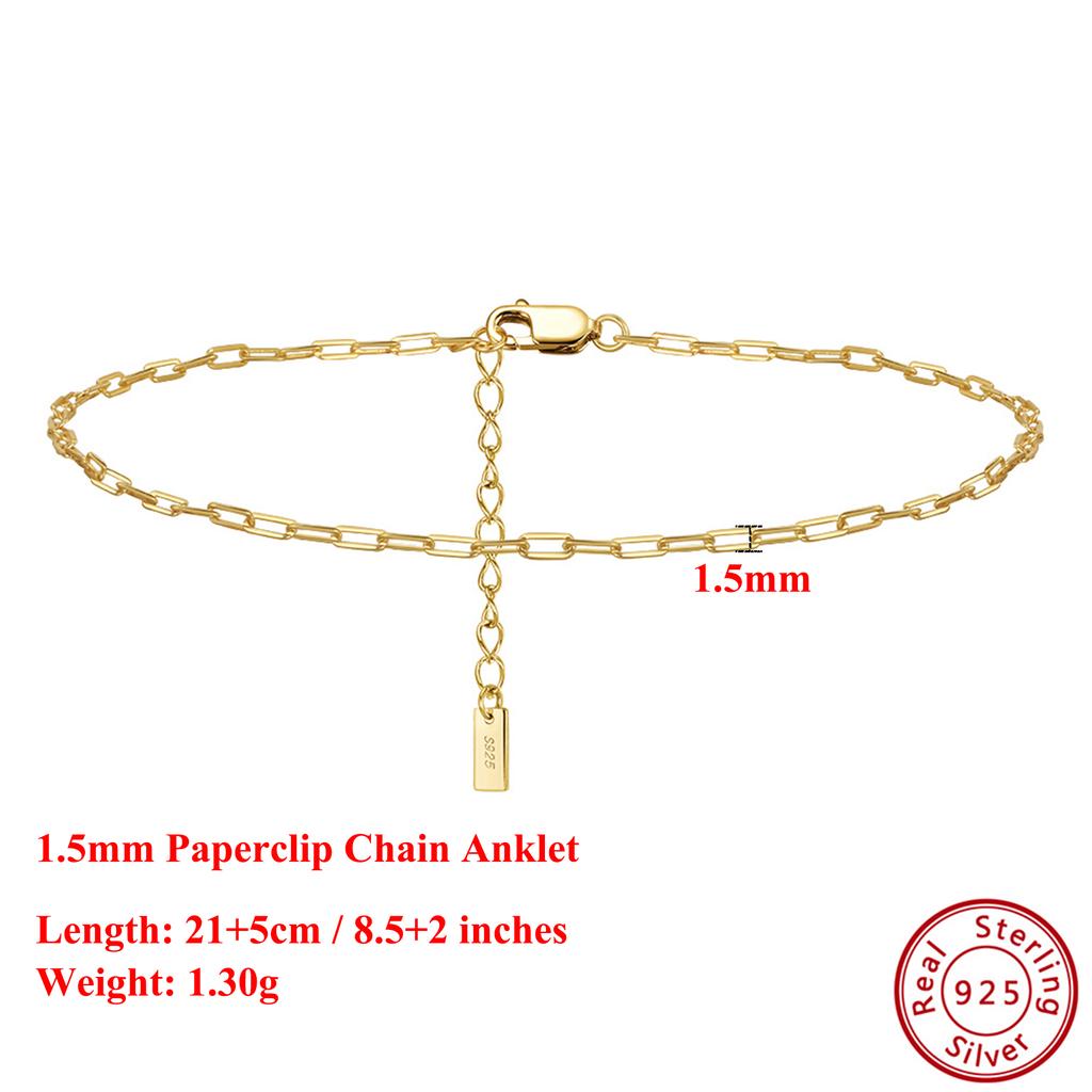 Effie Queen Authentic 925 Silver 14k Gold Heart Shaped Chain Anklet Romantic Jewelry for Women Birthdays Valentine's Gift SA10