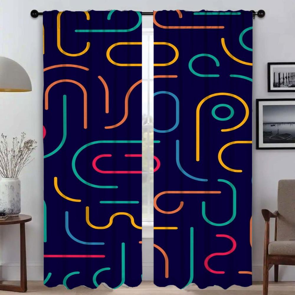 Kitchen Curtains for Living Room Curtain Colorful Pattern Shades Partition Halloween Decoration Home Interior Curtains 2 Pieces