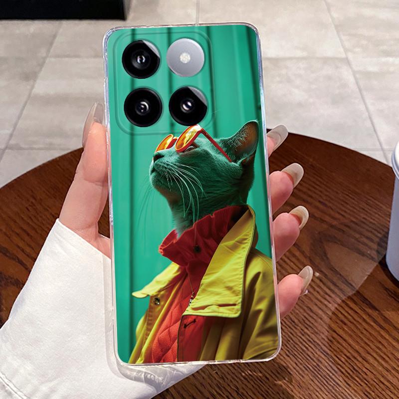 Jelly Casing For Xiaomi 14T 14TPro Clear Silicone Soft TPU Back Cover For Xiaomi 14T Pro Cute Cat Rabbit Heart Protective Case
