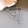 4Pcs Zinc Zinc Alloy Pearl Shell Starfish Necklace Set Multi-Layer Starfish Beach Pendant  Daily
