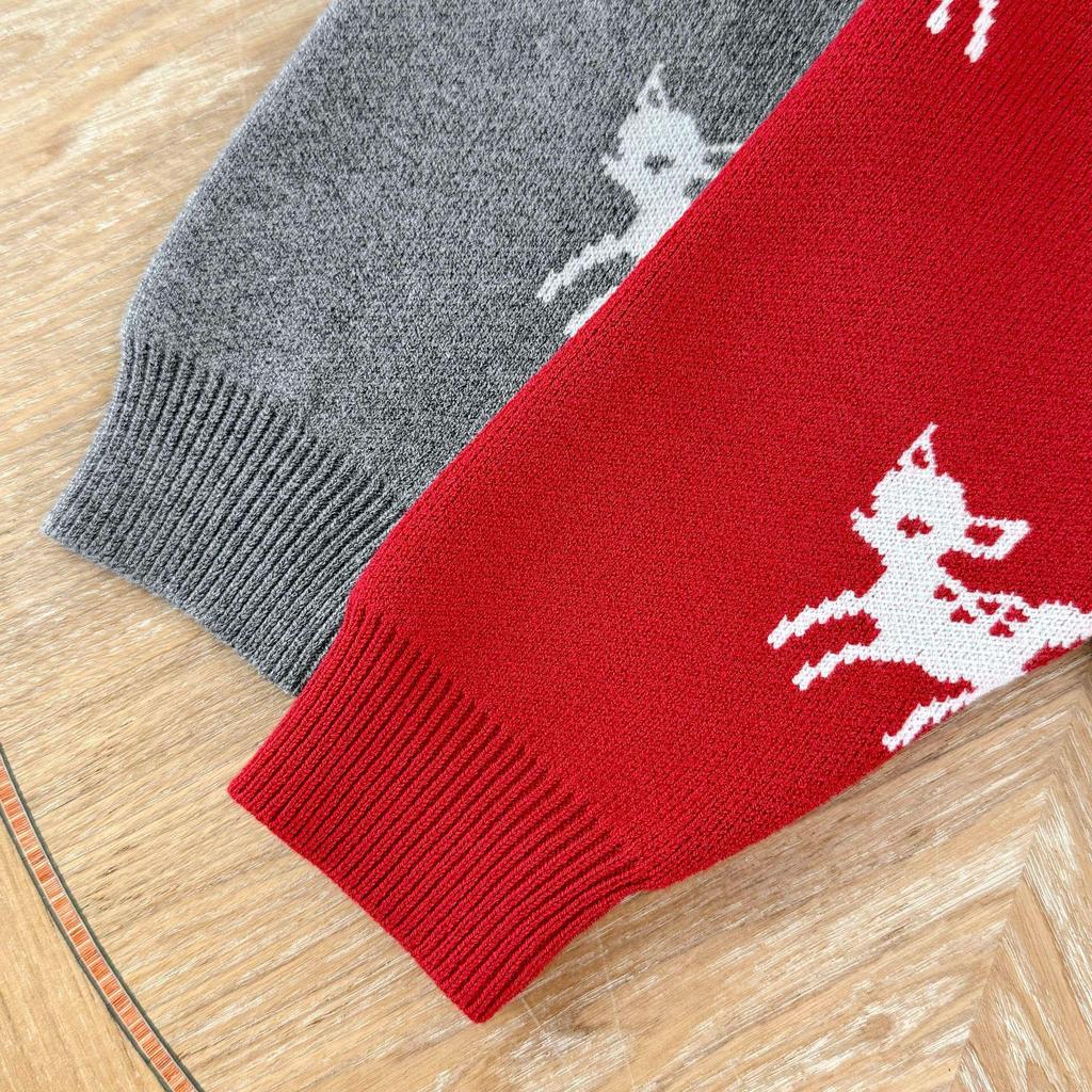 Knitted Jacquard Deer Baby Romper for Autumn & Spring - Unisex First Birthday Outfit