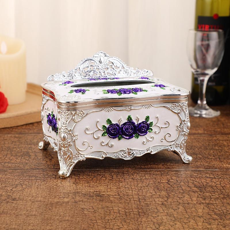 Embossed Rose Tissue Boxes Storage Napkin Holder Paper Case Organizer Ornament Craft Desktop Tissue Plastic Kitchen Tissue Box