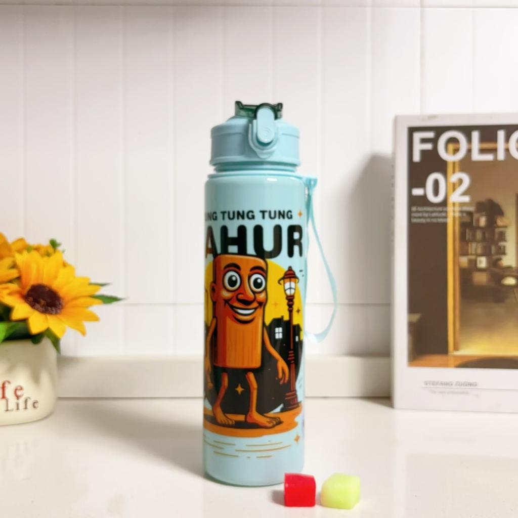 750ML Italienische Brainrot Wasserflasche Outdoor Trinken Cartoon Sportbecher Tung Tung Tung Sahur Tralalero Tralala Weihnachtsgeschenk